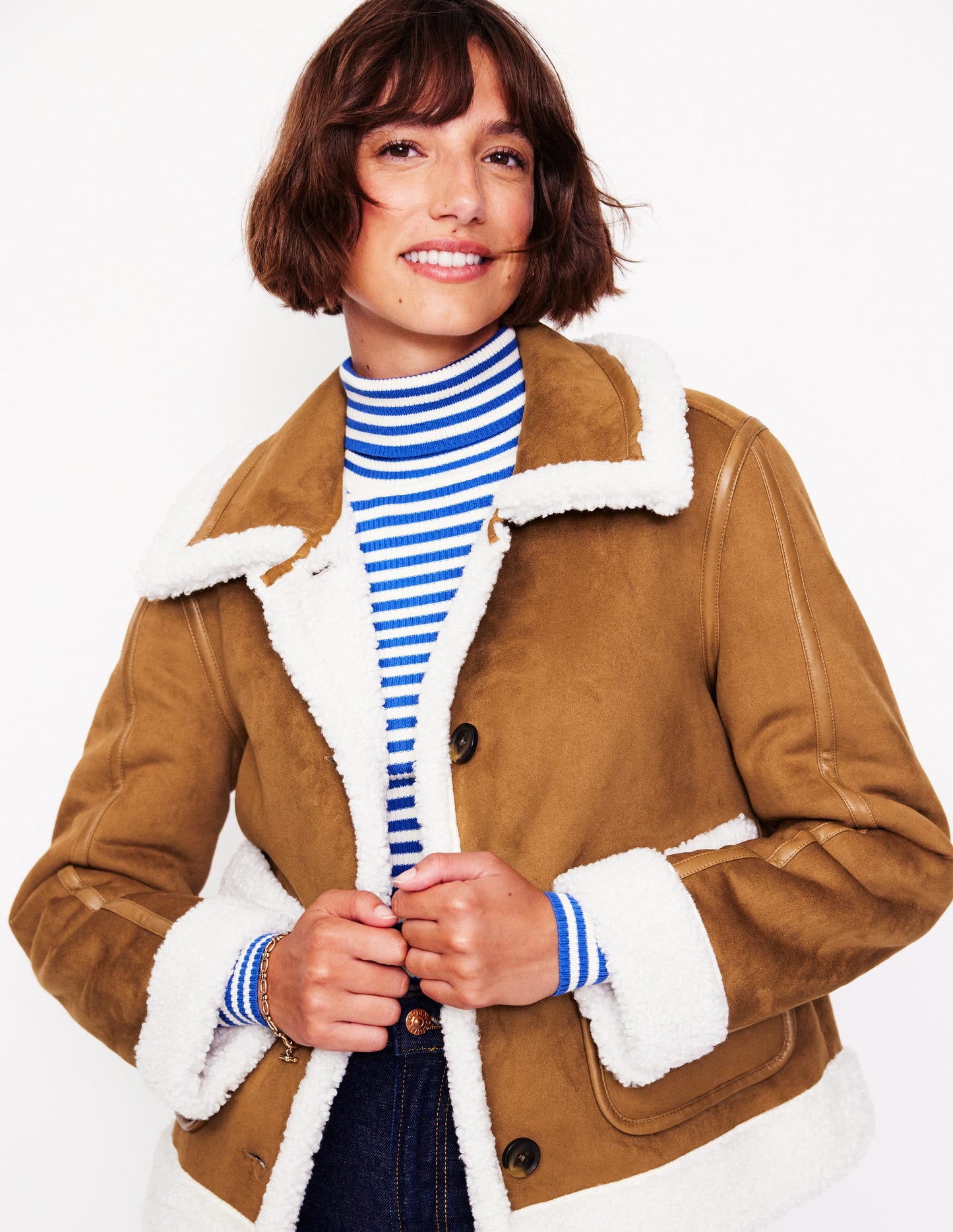 Faux Shearling Jacket-Brown