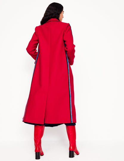 Side Stripe Midi Coat-Red