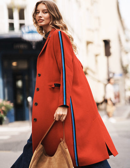 Side Stripe Midi Coat-Red