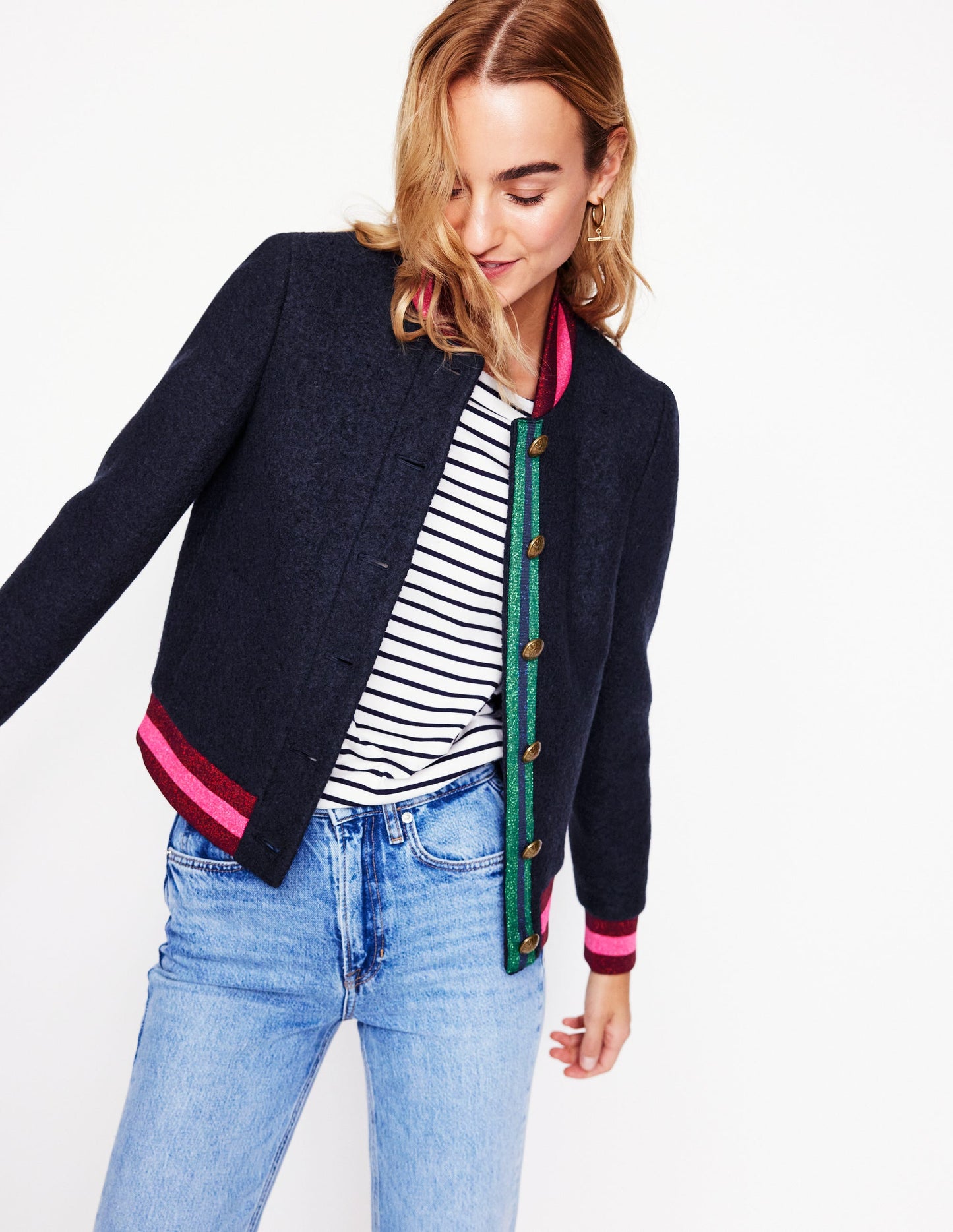 Boiled Wool Bomber-Navy