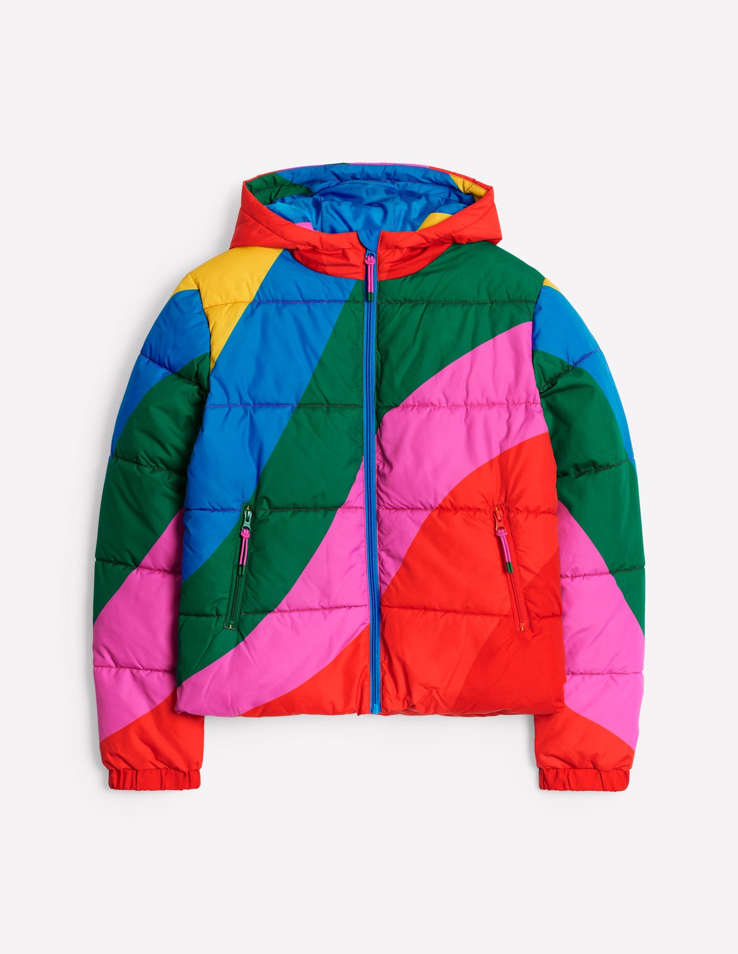 Hooded Puffer Coat-Rainbow Wave