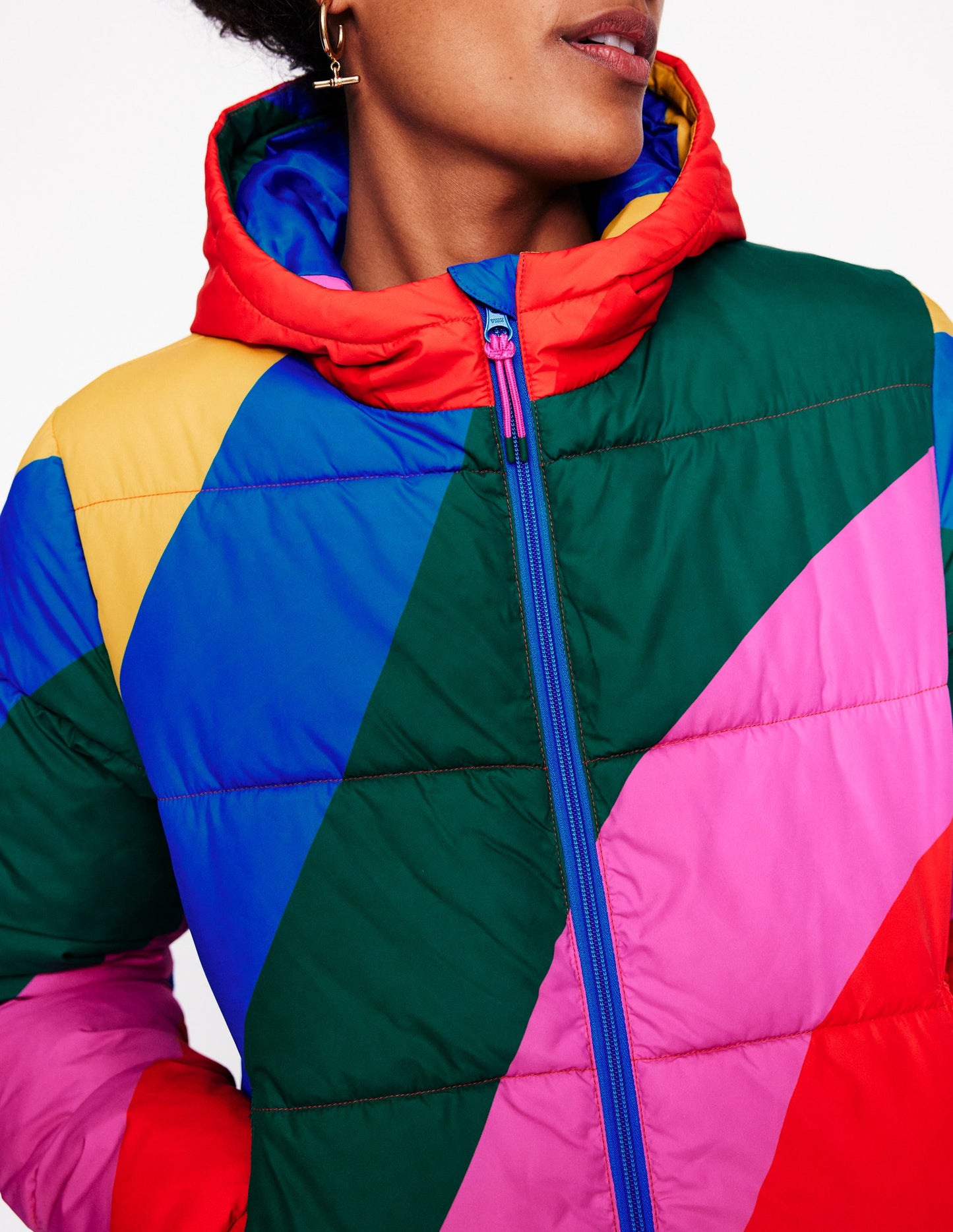 Hooded Puffer Coat-Rainbow Wave