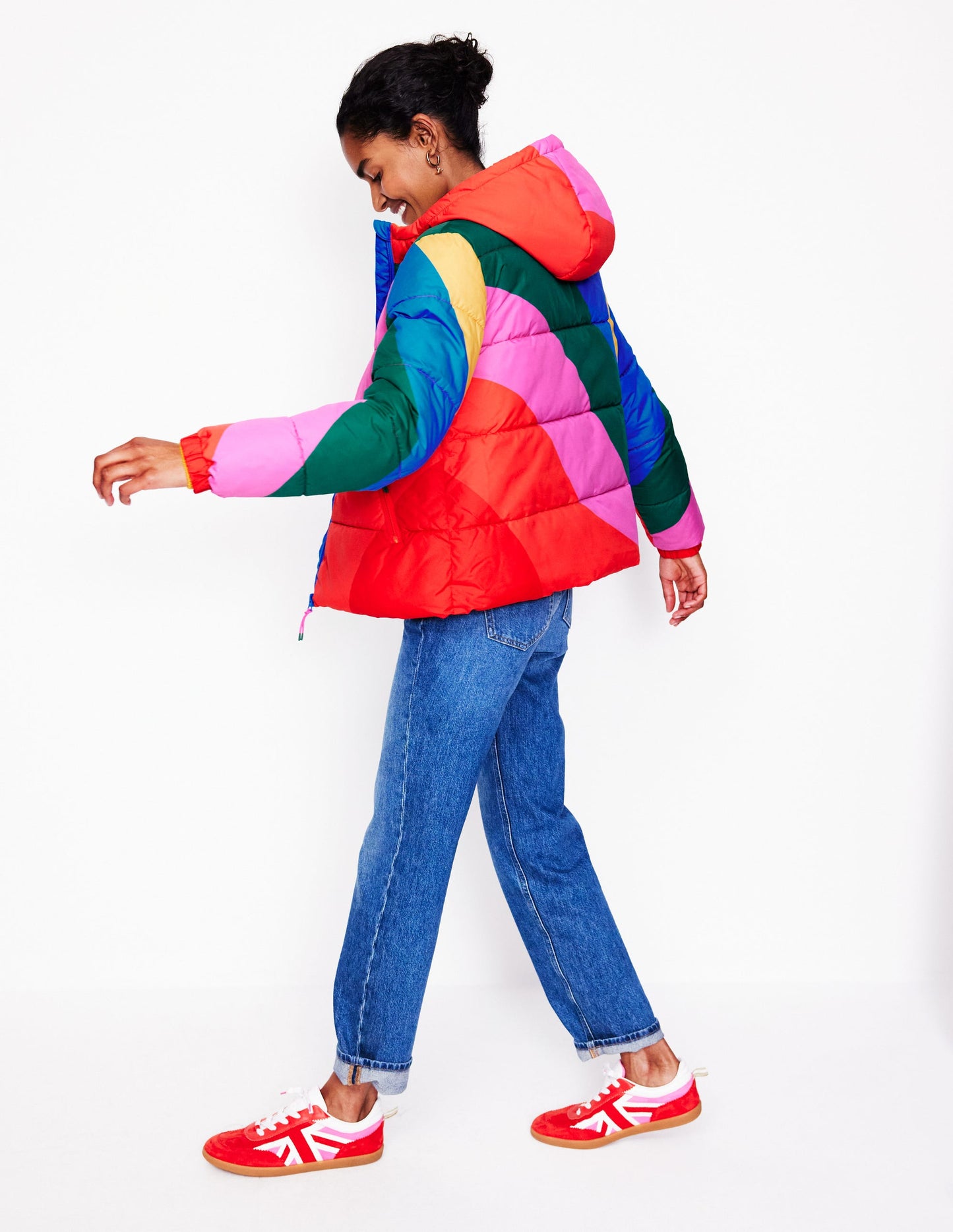 Hooded Puffer Coat-Rainbow Wave