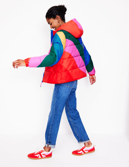 Hooded Puffer Coat-Rainbow Wave