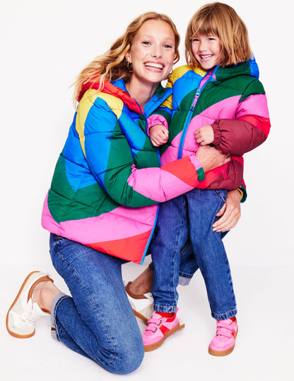 Hooded Puffer Coat-Rainbow Wave