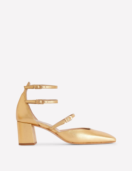 Multi Strap Block Heel Pump-Gold