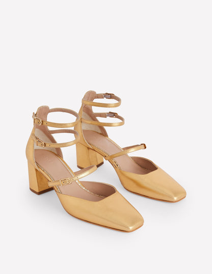 Multi Strap Block Heel Pump-Gold