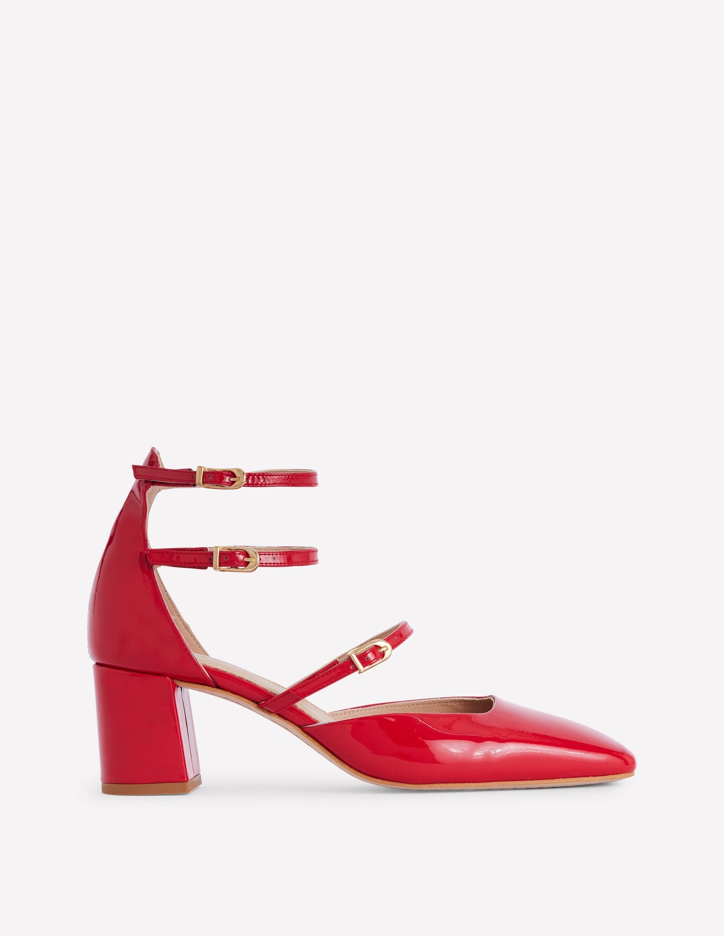 Multi Strap Block Heel Pump-Poppy Red