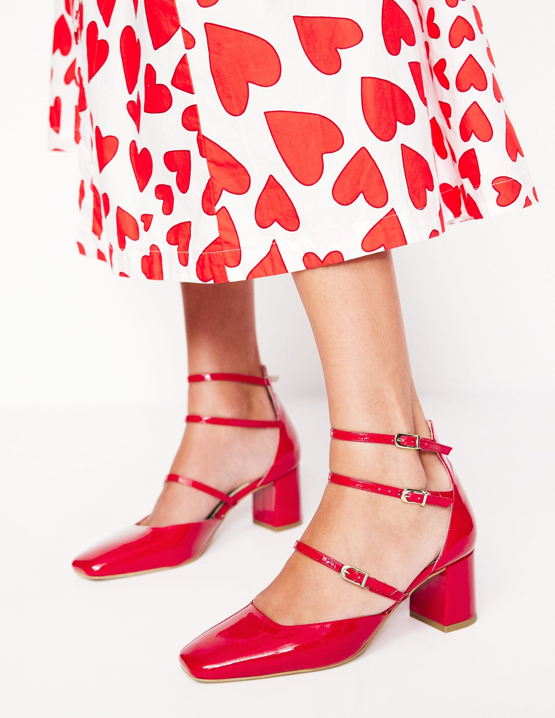 Multi Strap Block Heel Pump-Poppy Red-2