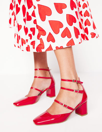 Multi Strap Block Heel Pump-Poppy Red-2