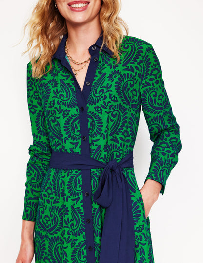 Kate Midi Shirt Dress -Rich Emerald, Decorative Flora