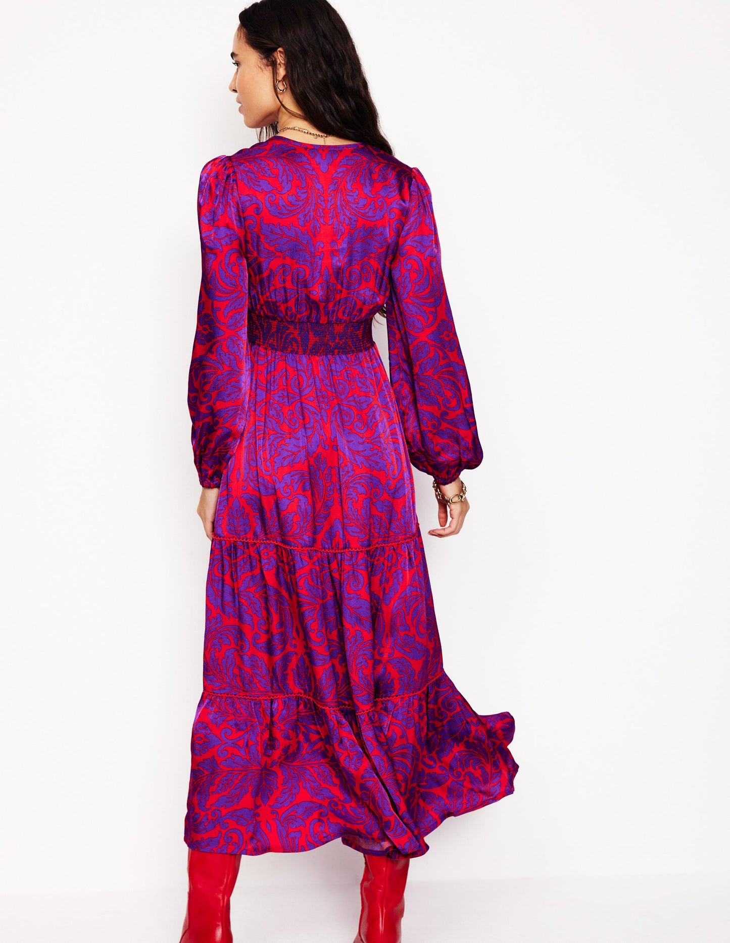 Pippa Satin Maxi Dress -Amethyst, Elaborate Leaf