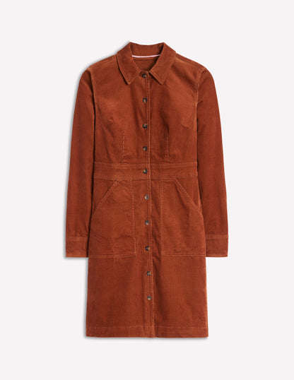 Flora Cord Shirt Dress-Cognac