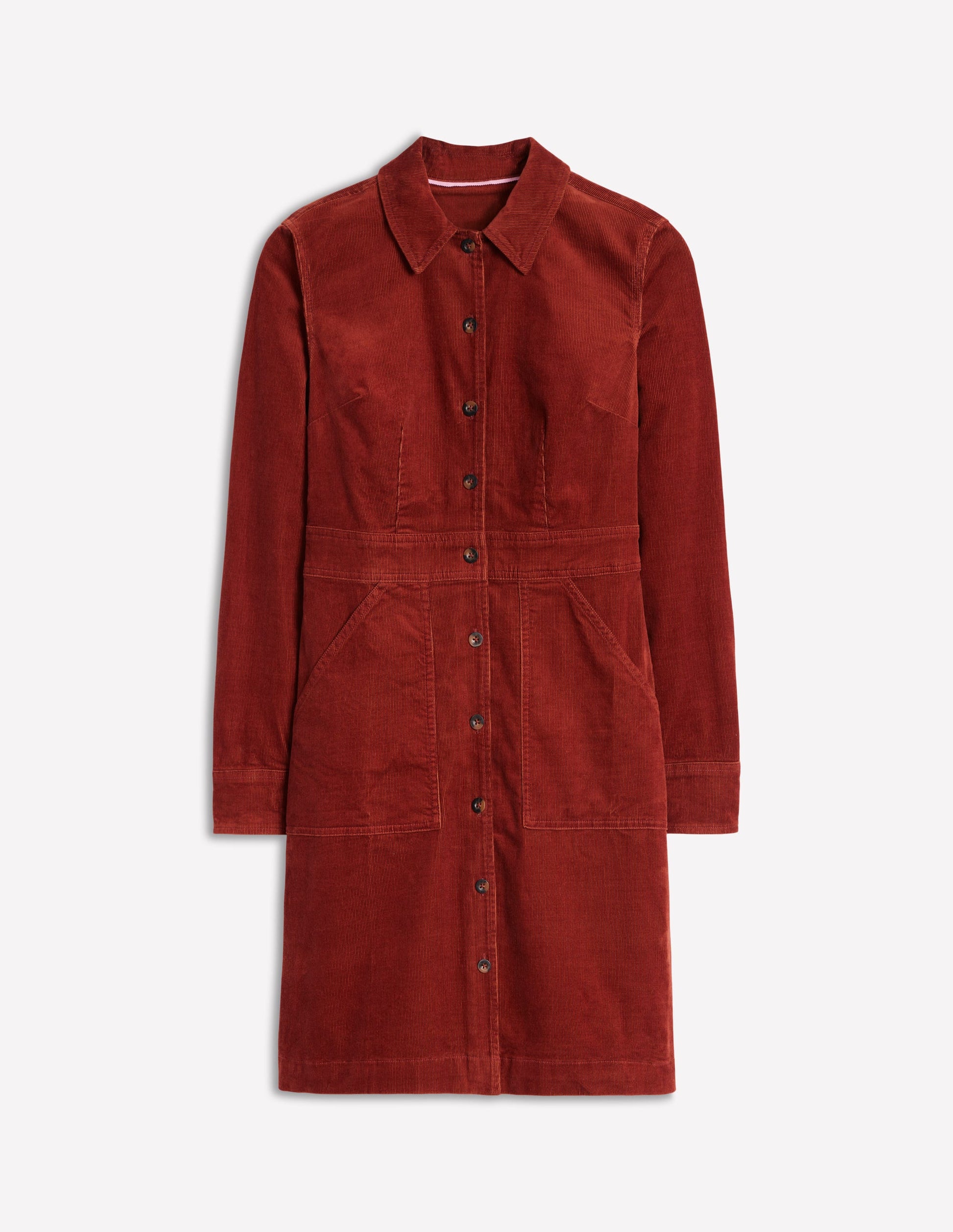 Flora Cord Shirt Dress-Cognac-5