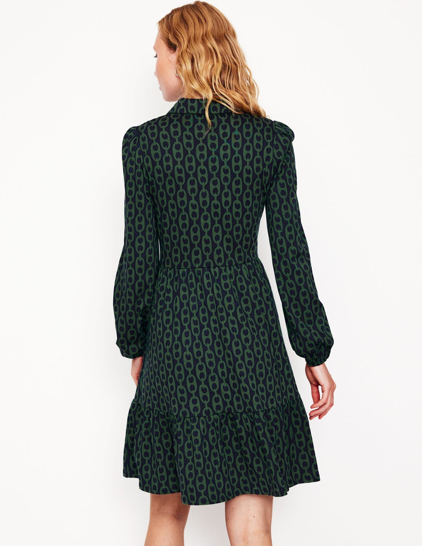 Jemima Tiered Jersey Dress-Pine, Geo Chain