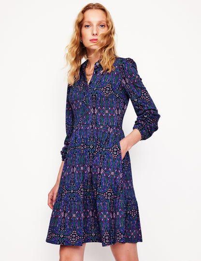 Tiered Jersey Shirt Dress -Navy, Paisley Bud Variation