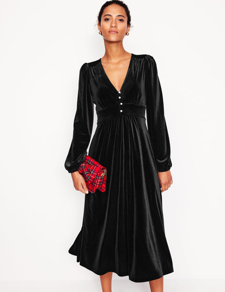 Jocelyn Velvet Tea Dress-Black