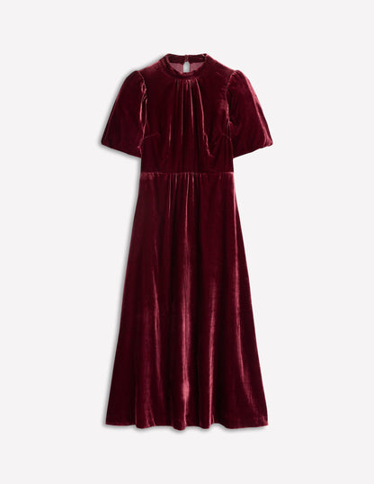 High Neck Velvet Dress -Cabernet