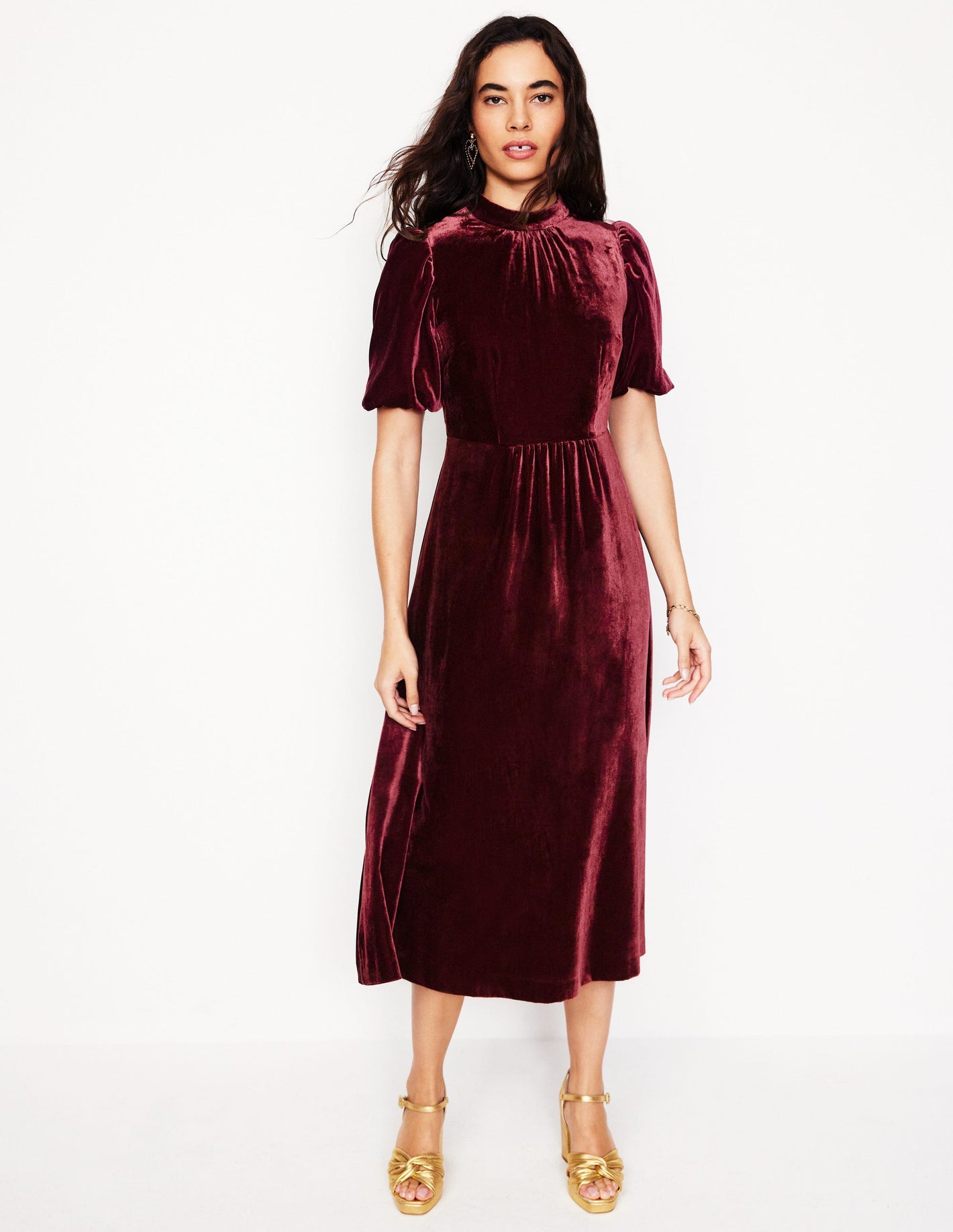 High Neck Velvet Dress -Cabernet