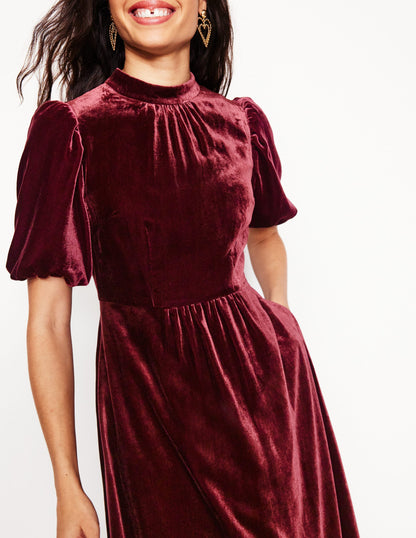 High Neck Velvet Dress -Cabernet