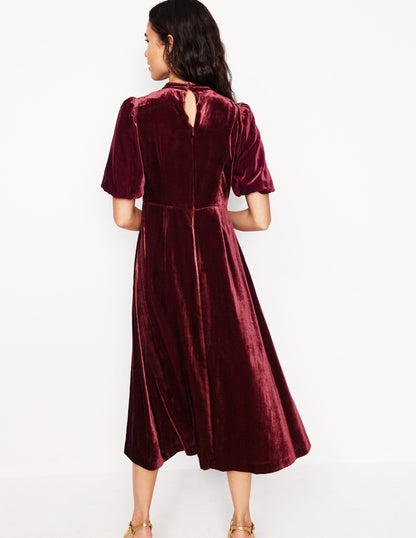 High Neck Velvet Dress -Cabernet