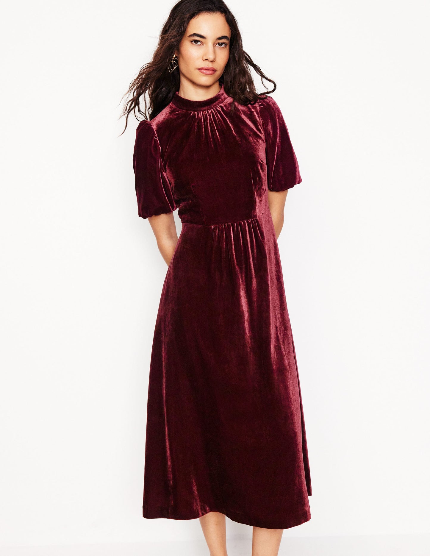 High Neck Velvet Dress -Cabernet