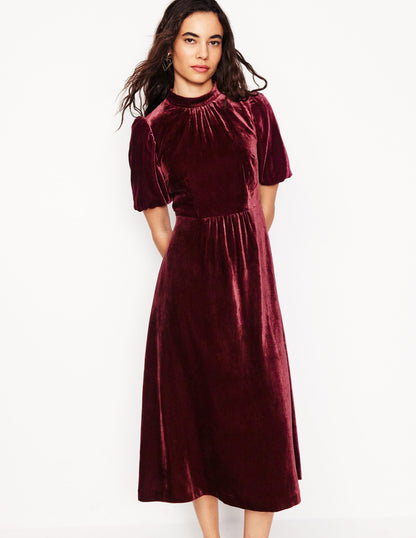 High Neck Velvet Dress -Cabernet