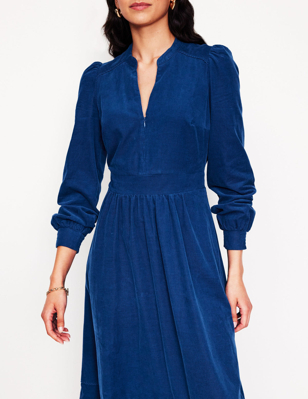 Zoe Zip Up Cord Midi Dress-Atlantic - Image 2