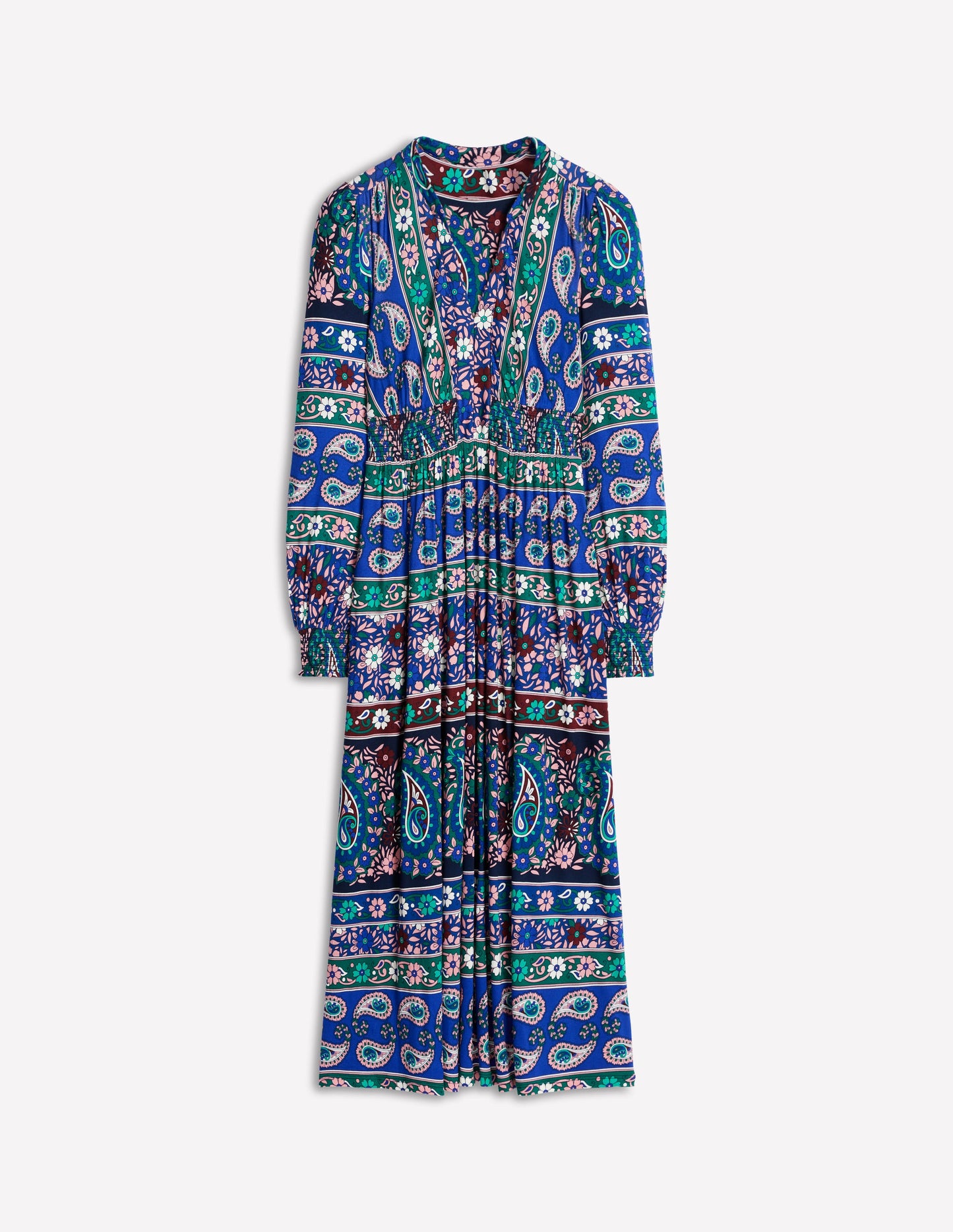 Ivy Border Print Midi Dress-Rich Blue, Paisley Medley