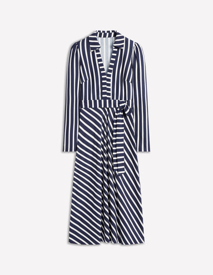 Imogen Collared Jersey Dress-French Navy and Ivory Stripe