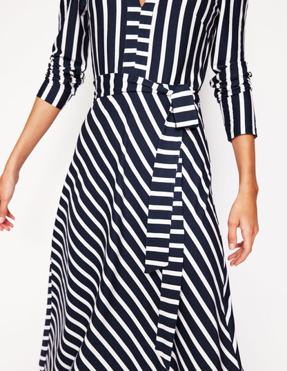 Imogen Collared Jersey Dress-French Navy and Ivory Stripe