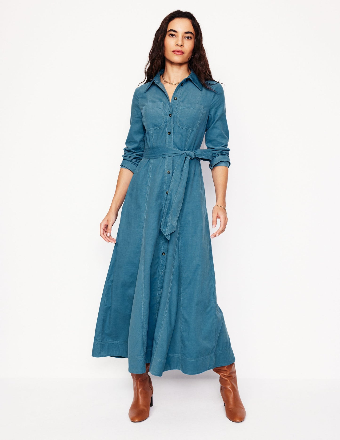 Tess Cord Midi Shirt Dress-Duck Egg Blue