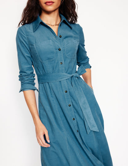 Tess Cord Midi Shirt Dress-Duck Egg Blue