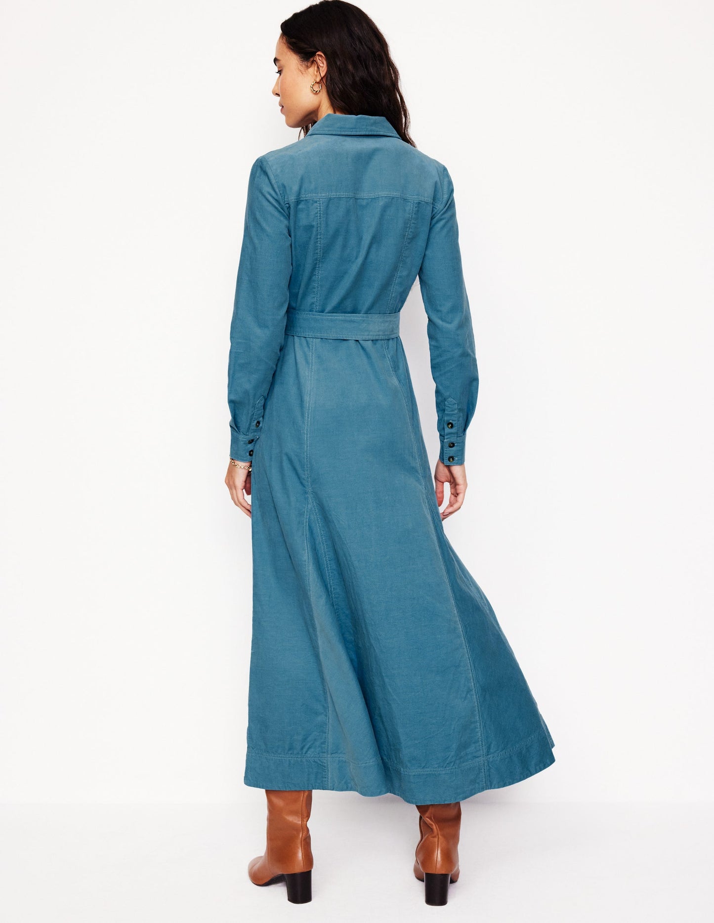 Tess Cord Midi Shirt Dress-Duck Egg Blue