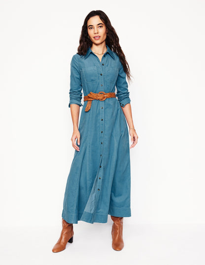 Tess Cord Midi Shirt Dress-Duck Egg Blue