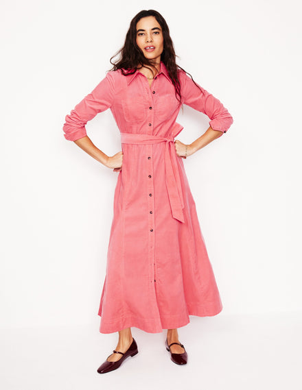 Tess Cord Midi Shirt Dress-Azalea Pink