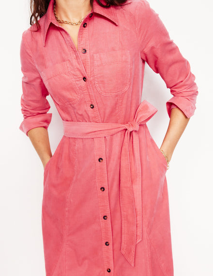 Tess Cord Midi Shirt Dress-Azalea Pink