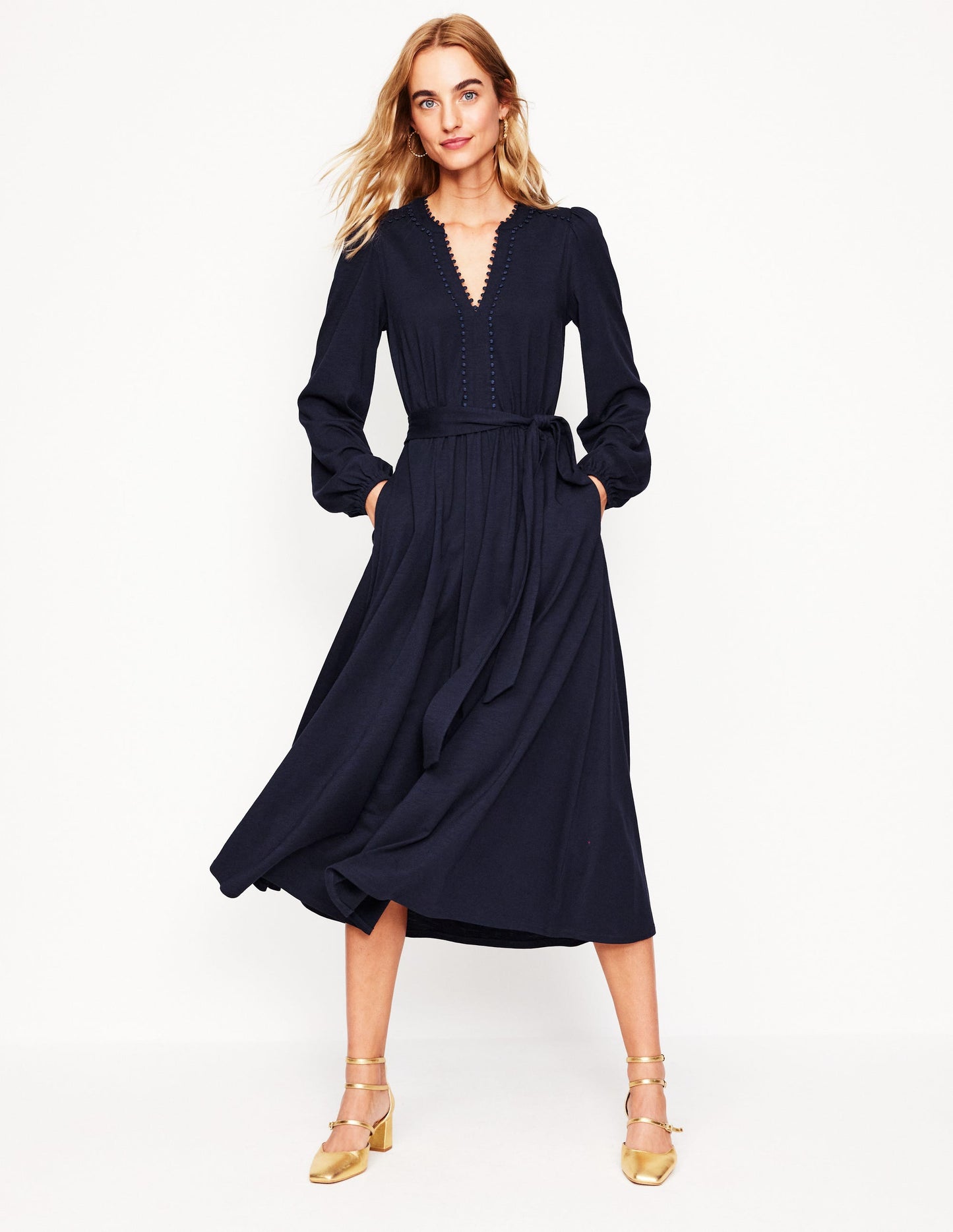 Maeve Trim Jersey Midi Dress -Navy