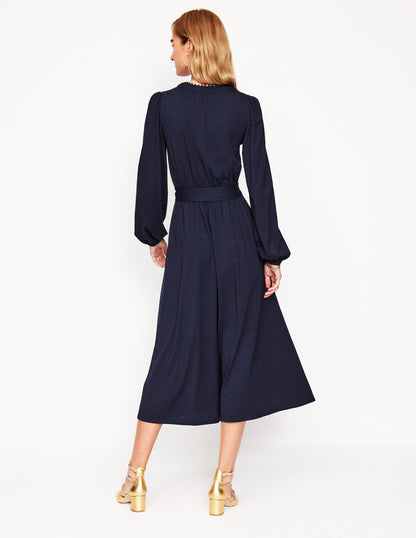 Maeve Trim Jersey Midi Dress -Navy