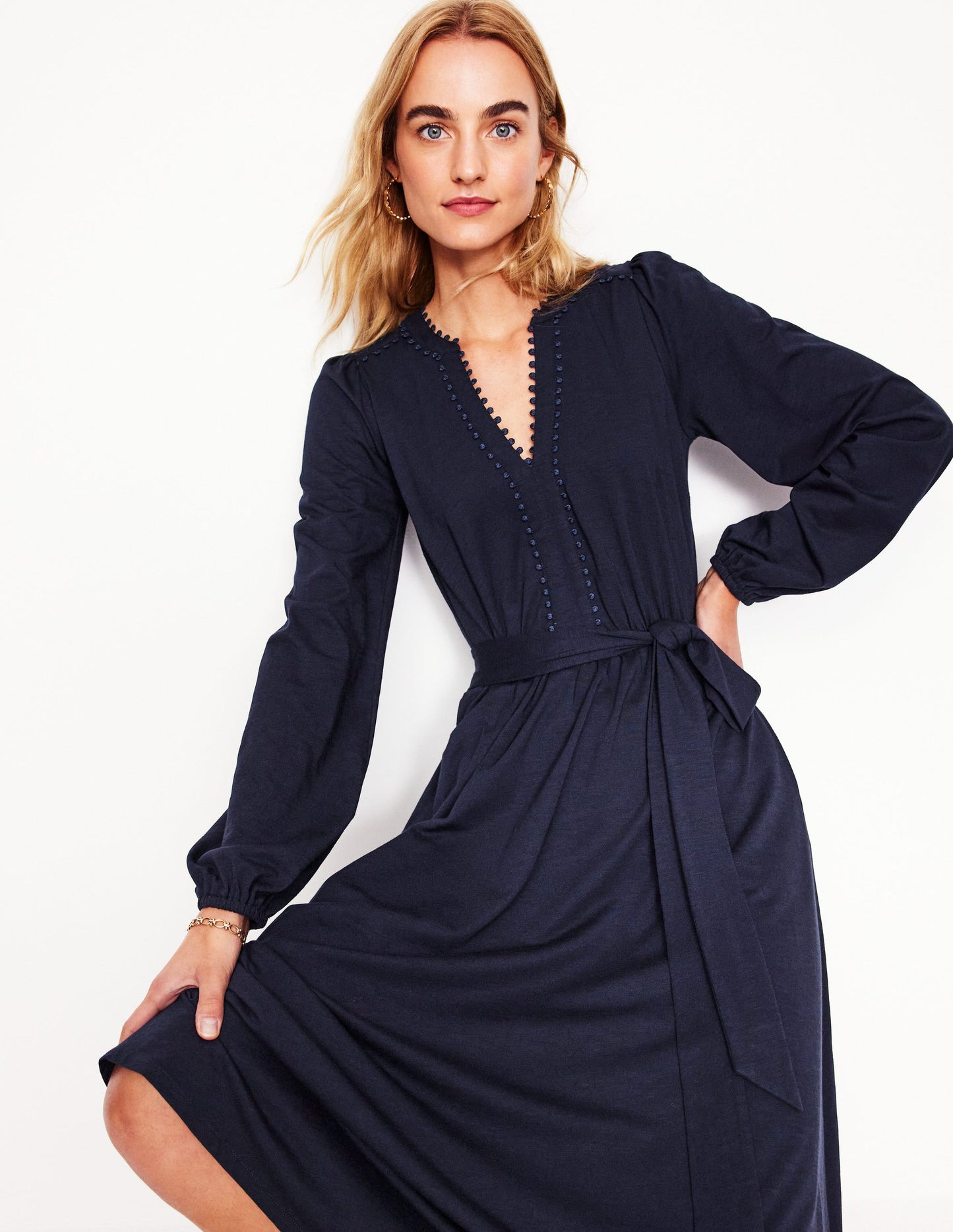 Maeve Trim Jersey Midi Dress -Navy