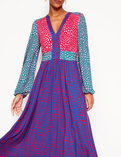 Lily Long Sleeve Midi Dress-Multi, Heart Cluster