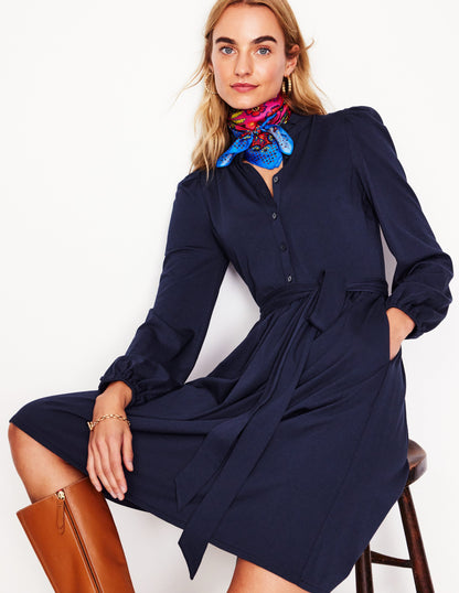 Willow Frill Short Shirt Dress -Navy