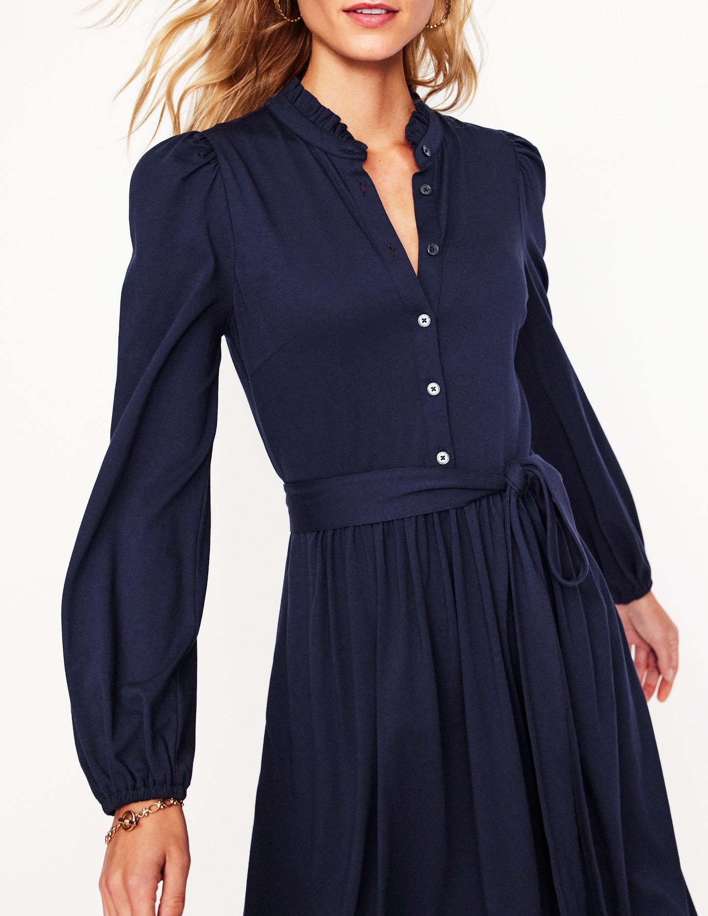 Willow Frill Short Shirt Dress -Navy