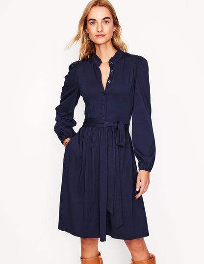 Willow Frill Short Shirt Dress -Navy