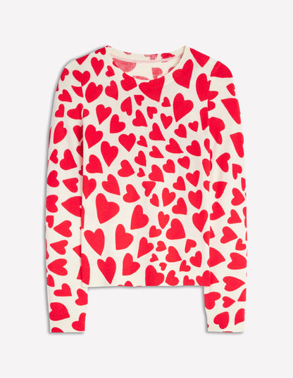 Eva Cashmere Crew Neck Jumper-Ivory, Heart Cluster