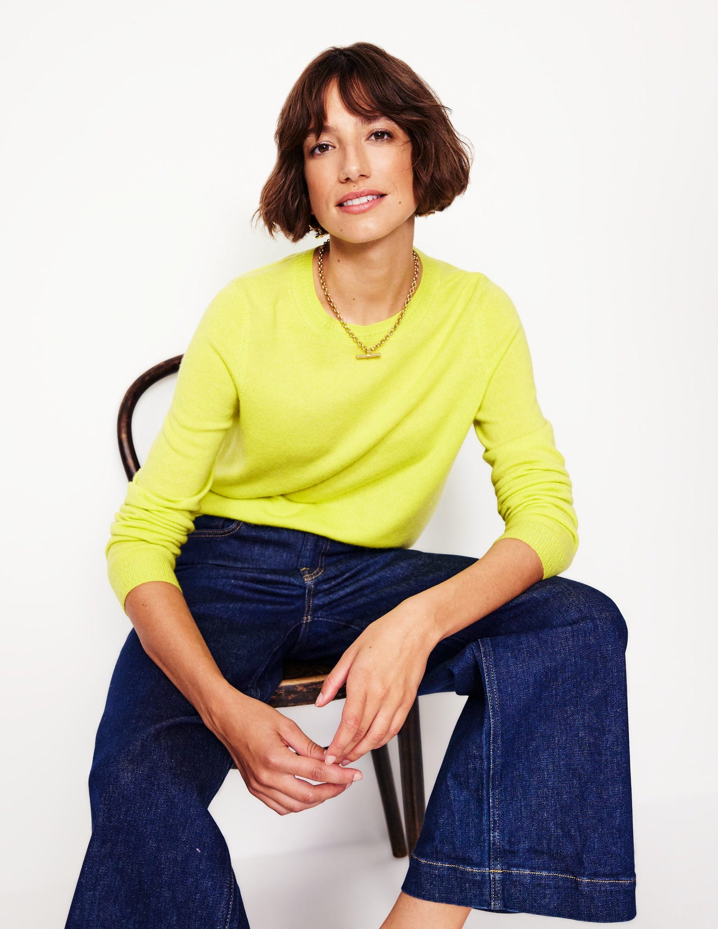 Eva Cashmere Crew Neck Jumper -Soda Yellow