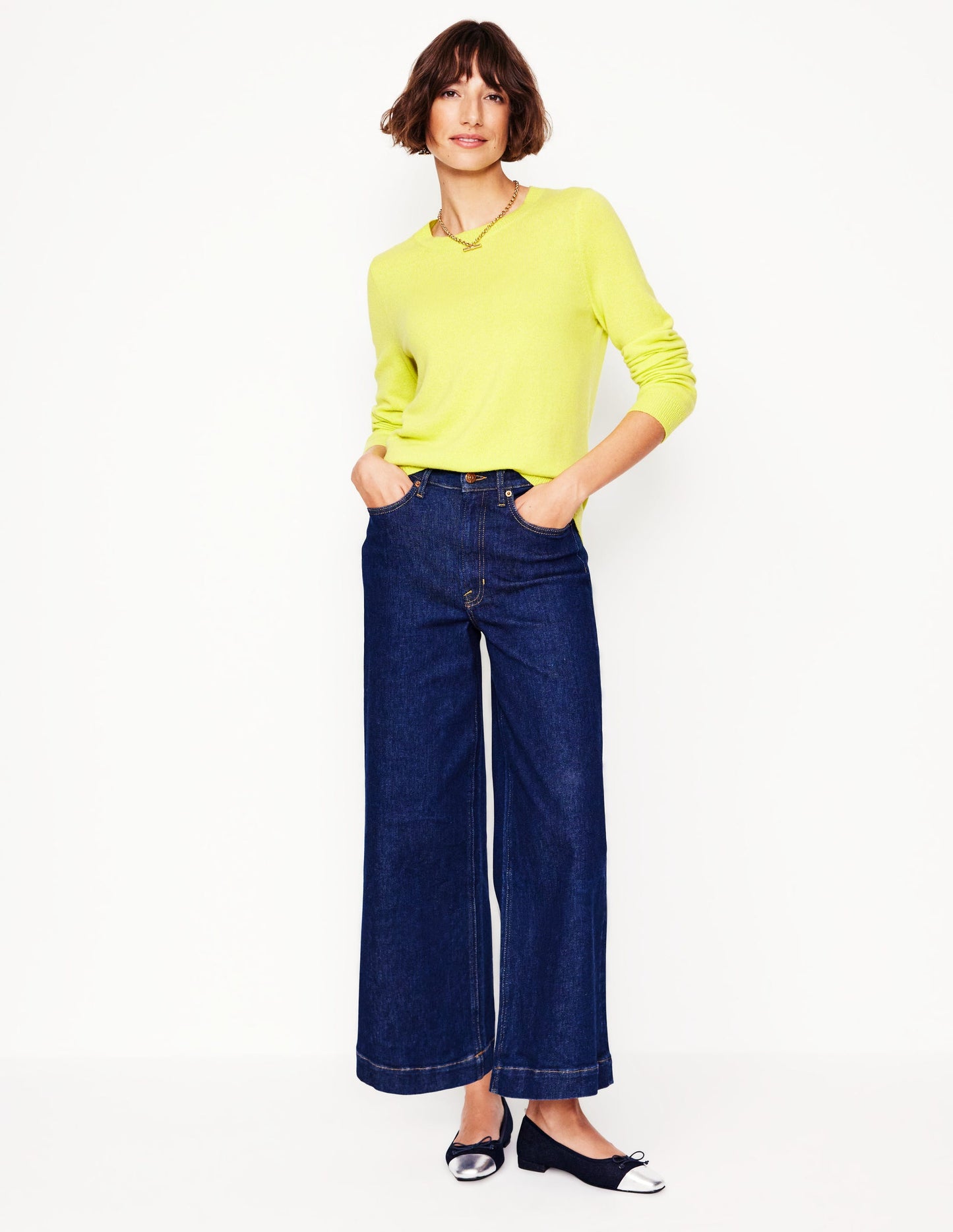 Eva Cashmere Crew Neck Jumper -Soda Yellow