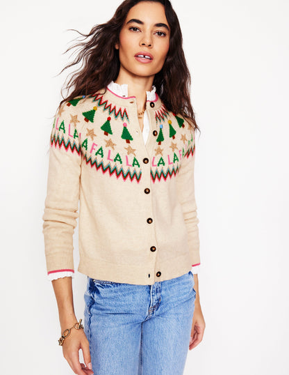 Edie Fair Isle Cardigan-Ecru Marl, Fa La La