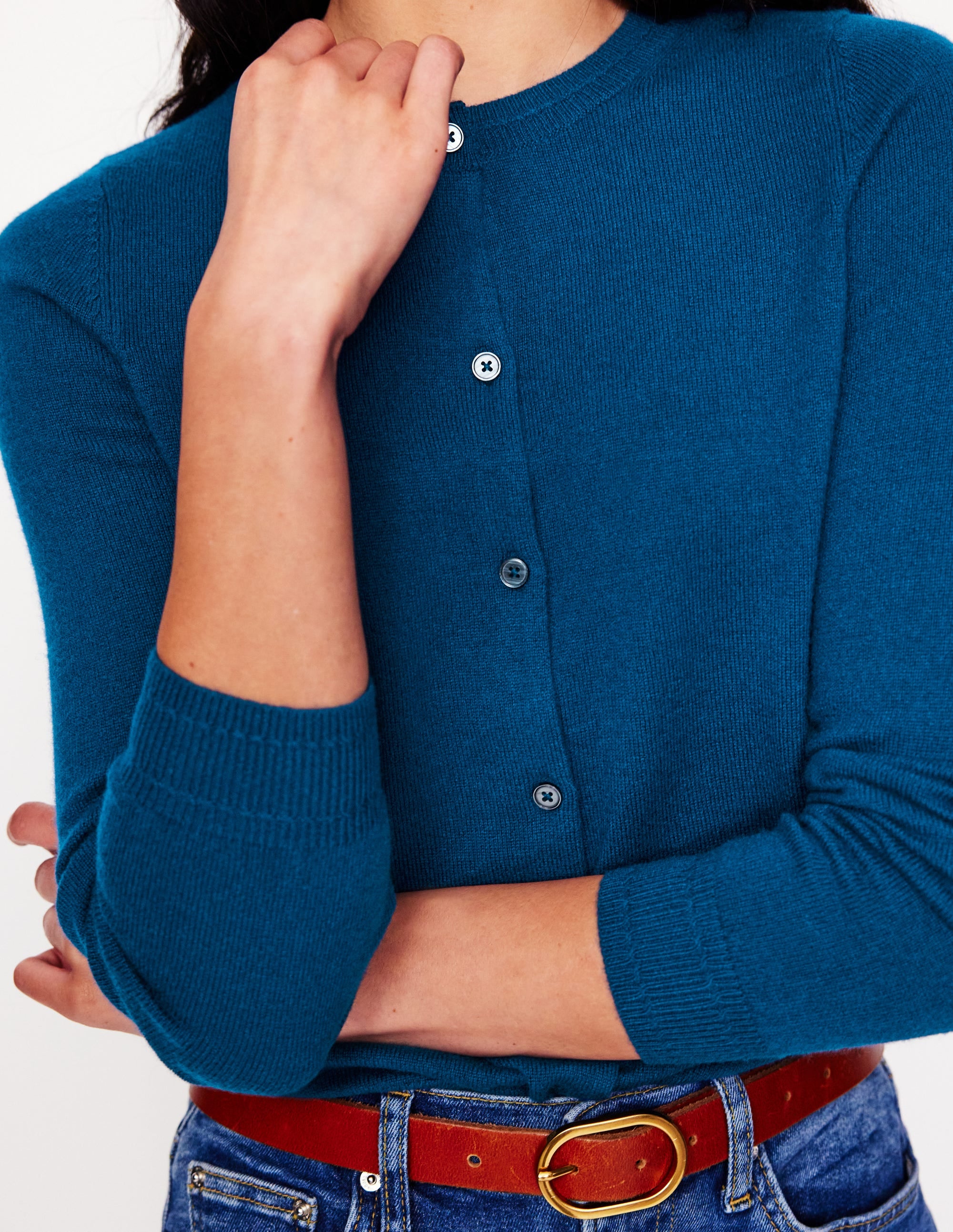 Eva Cashmere Crew Cardigan-Harbour Blue - Image 2