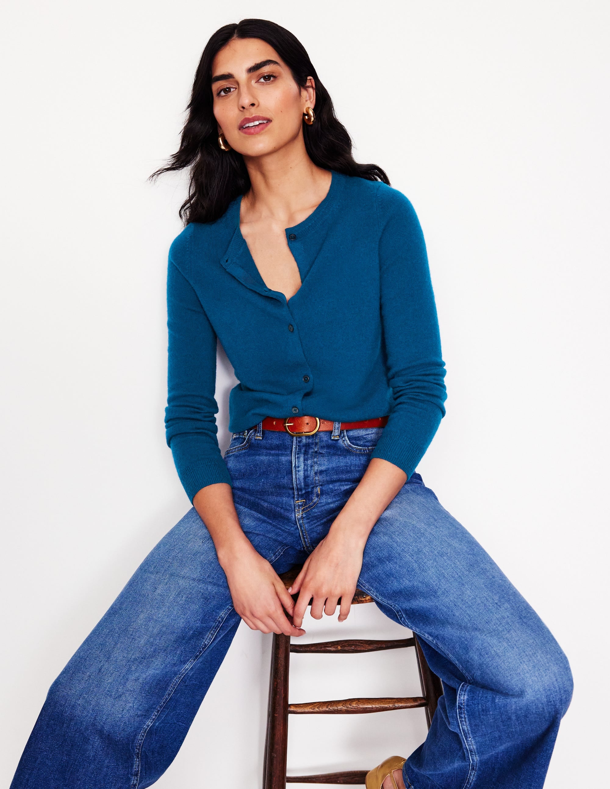 Eva Cashmere Crew Cardigan-Harbour Blue - Image 4